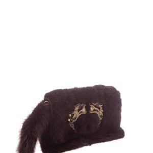 Gucci F/W 2004 By Tom Ford  Burgundy Mink & Crystal Wolf Head Clutch | AlmaBagz