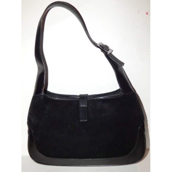 Gucci Shoulder Jackie W Suede Leather Sherry Black With Red Green Stripe Hobo Bag | AlmaBagz