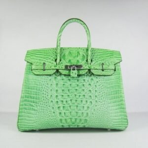 Hermes Birkin 35cm Crocodile Head Veins Handbags Green Silver | AlmaBagz