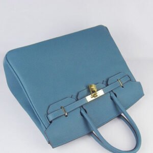 Hermes Birkin 35cm Cattle Skin Vein Handbags Blue Golden | AlmaBagz