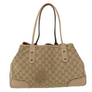GUCCI GG Canvas Tote Bag Leather Beige 163805  am4729 | AlmaBagz