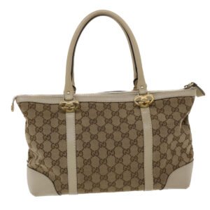 GUCCI GG Canvas Tote Bag Leather Beige 257069  am4730 | AlmaBagz