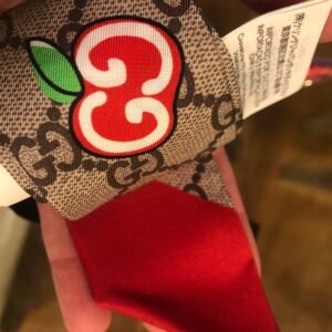 Gucci GG Apple Print Silk Neck Bow in Beige | AlmaBagz