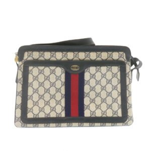 GUCCI Sherry Line GG Canvas Shoulder Bag PVC Leather Red Navy  ar4424 | AlmaBagz