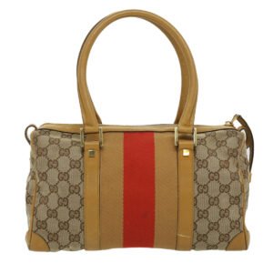 Gucci GG Canvas Sherry Line Hand Bag Beige Brown Red 0000851001553  ar7441 | AlmaBagz