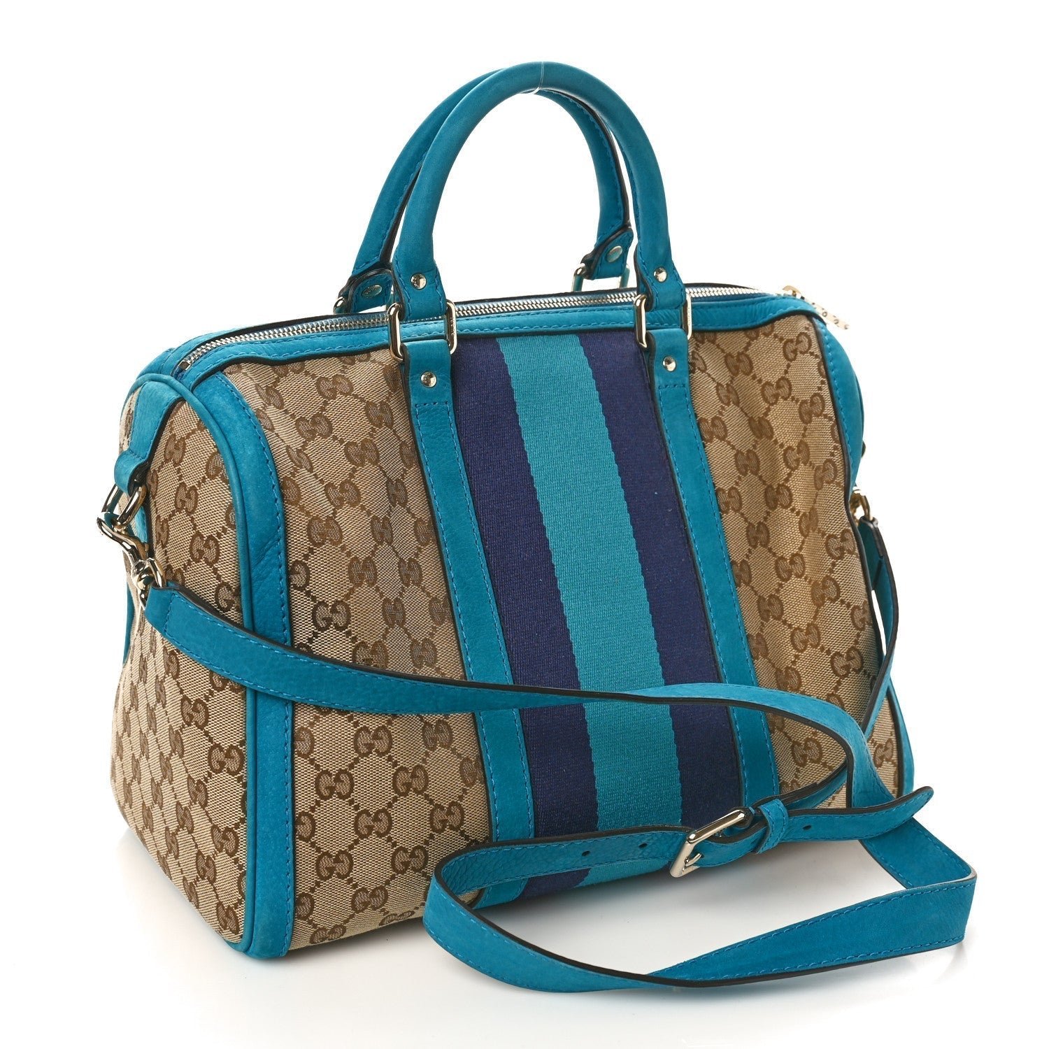 Gucci Vintage Web Medium Boston Teal | AlmaBagz
