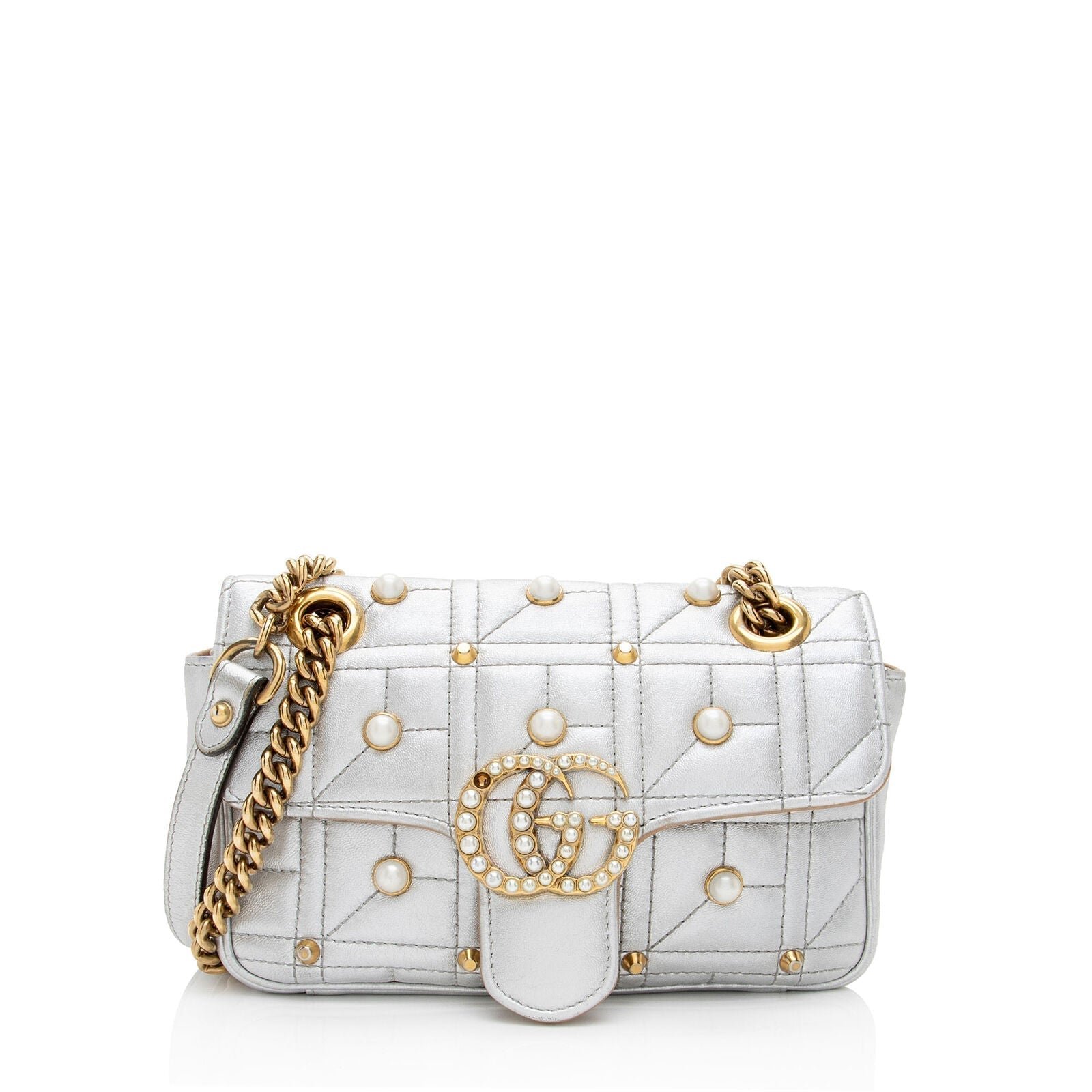 Gucci Metallic Matelasse Leather Pearl | AlmaBagz