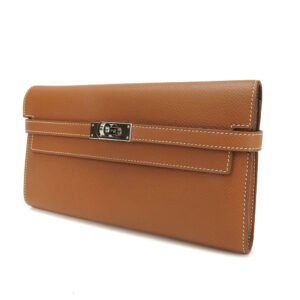 HERMES Long Wallet Purse Epsom Brown Kelly wallet Women Used | AlmaBagz