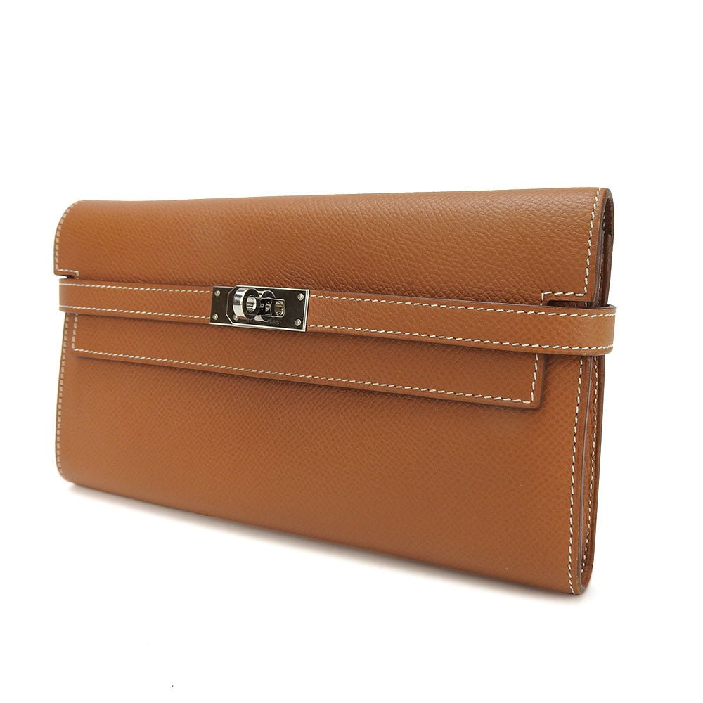 HERMES Long Wallet Purse Epsom Brown Kelly wallet Women Used | AlmaBagz