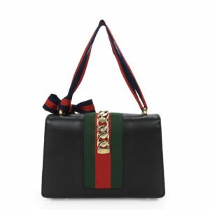 GUCCI Shoulder Bag 421882 leather black Web line Silvi Small | AlmaBagz