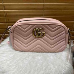 Gucci GG Marmont Shoulder Bag, Pink, Matelasse Leather, Small | AlmaBagz
