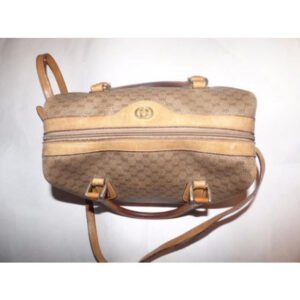 Gucci Vintage Pursesdesigner Purses Shades Of Brown With Small G Logo Leathercoated Canvas Satchel | AlmaBagz