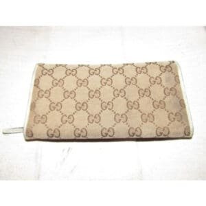 Gucci Brown Large G Logo Print Canvas And White Leather Vintage Wallet | AlmaBagz
