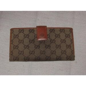 Gucci Brown Large G Logo Print Canvas And Orange Brown Leather Vintage Wallet | AlmaBagz