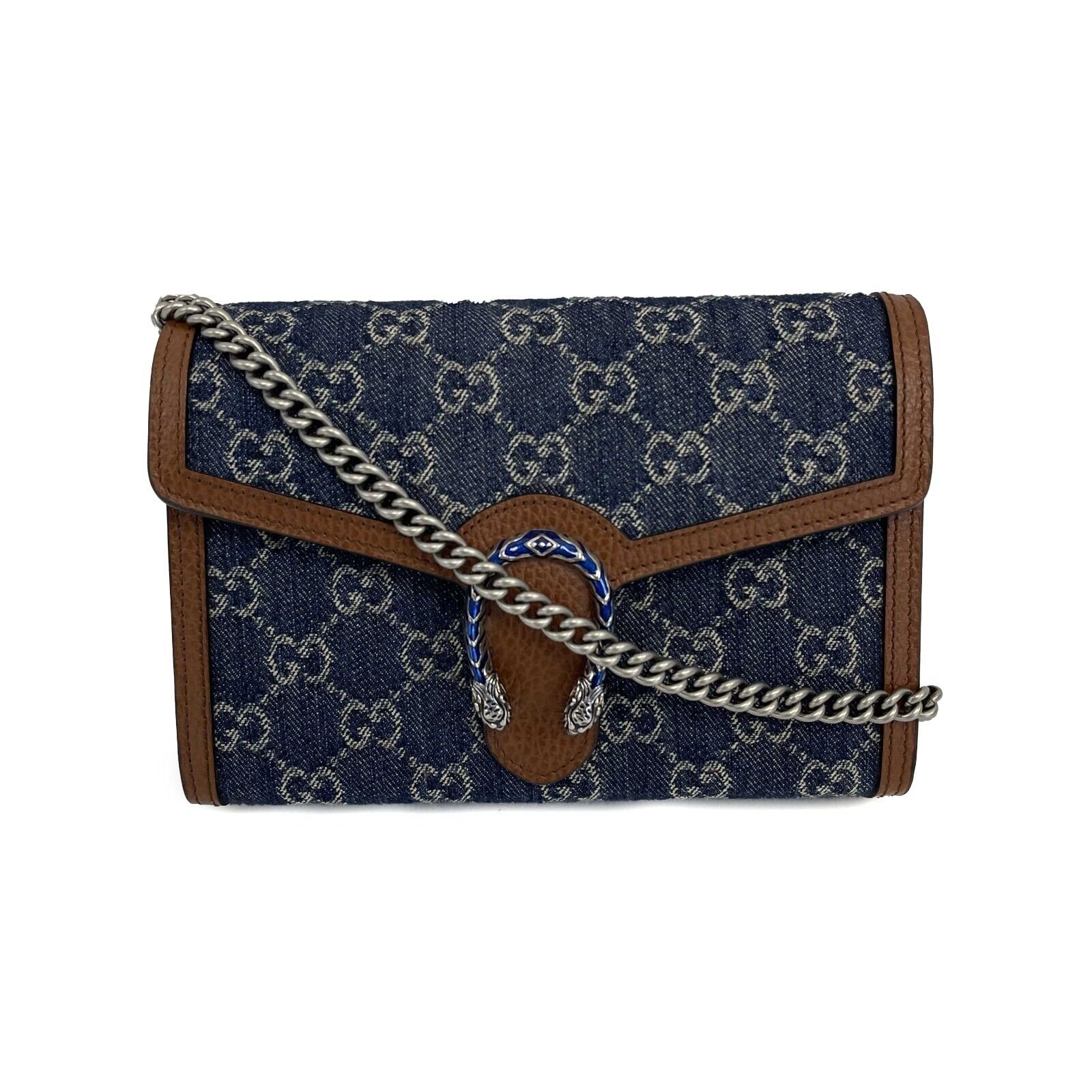 GUCCI - Dionysus GG Denim Shoulder Bag Collection - Blue Brown w/ Shoulder Chain | AlmaBagz - Image 12