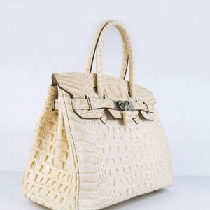 Hermes Birkin 30cm Crocodile Head Vein Handbags Beige Silver | AlmaBagz