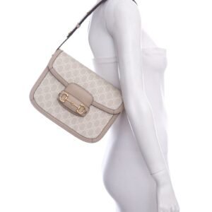 Gucci GG Supreme Monogram Horsebit 1955 Cream & Beige Handbag | AlmaBagz