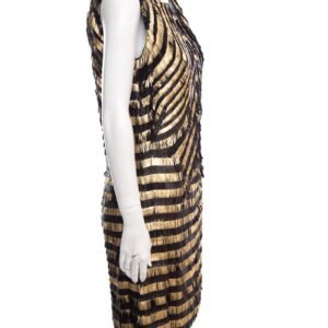 Gucci Black and Gold Leather Fringe Shift Sleeveless Dress | AlmaBagz