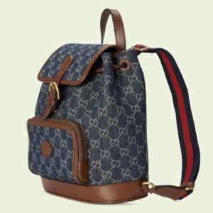 Gucci Backpack GG Denim with Brown Leather Trim | AlmaBagz