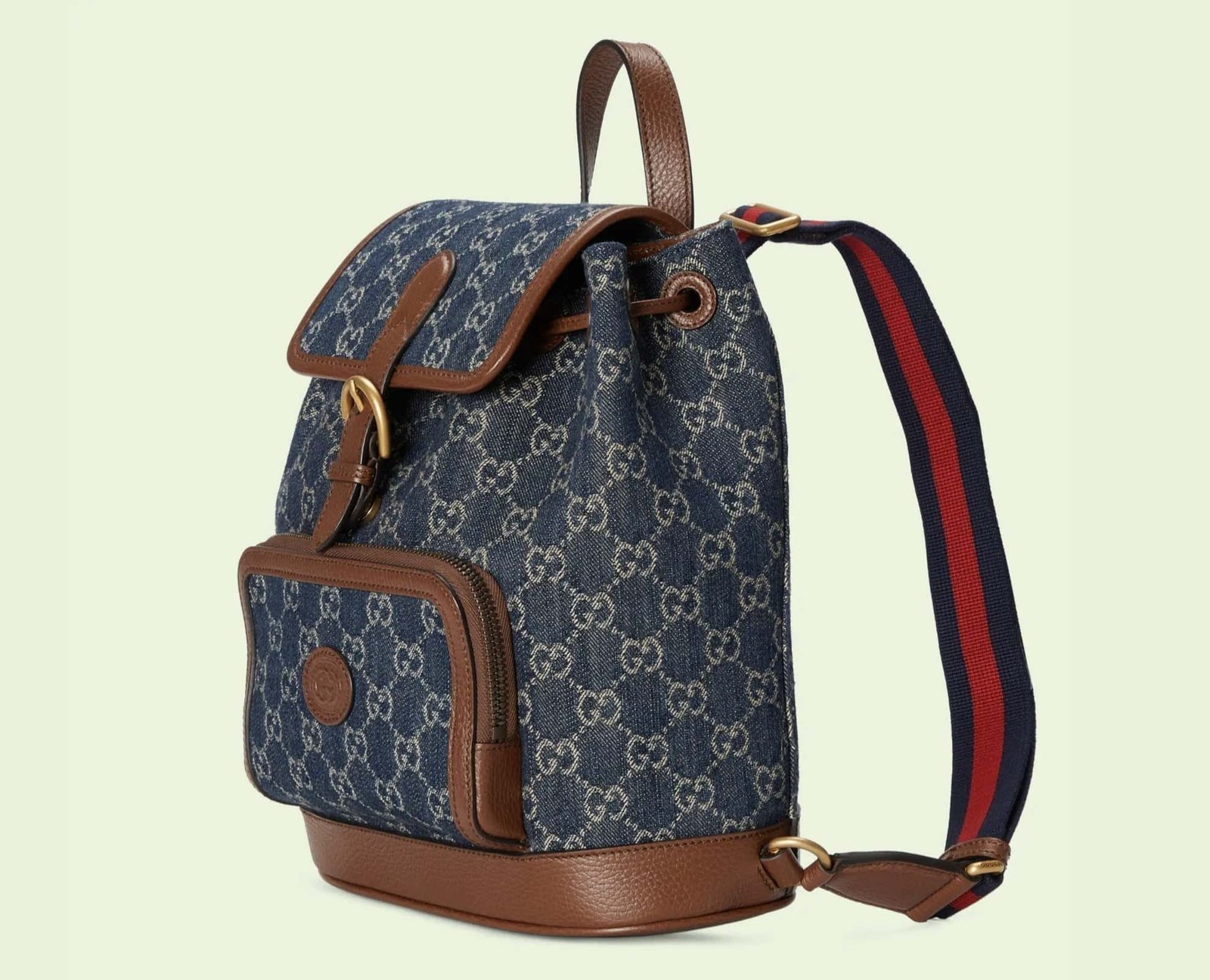 Gucci Backpack GG Denim with Brown Leather Trim | AlmaBagz