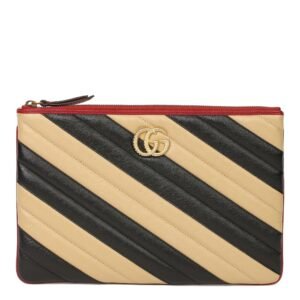 Gucci Calfskin GG Marmont Quilted Leather Pouch in Beige and Black | AlmaBagz