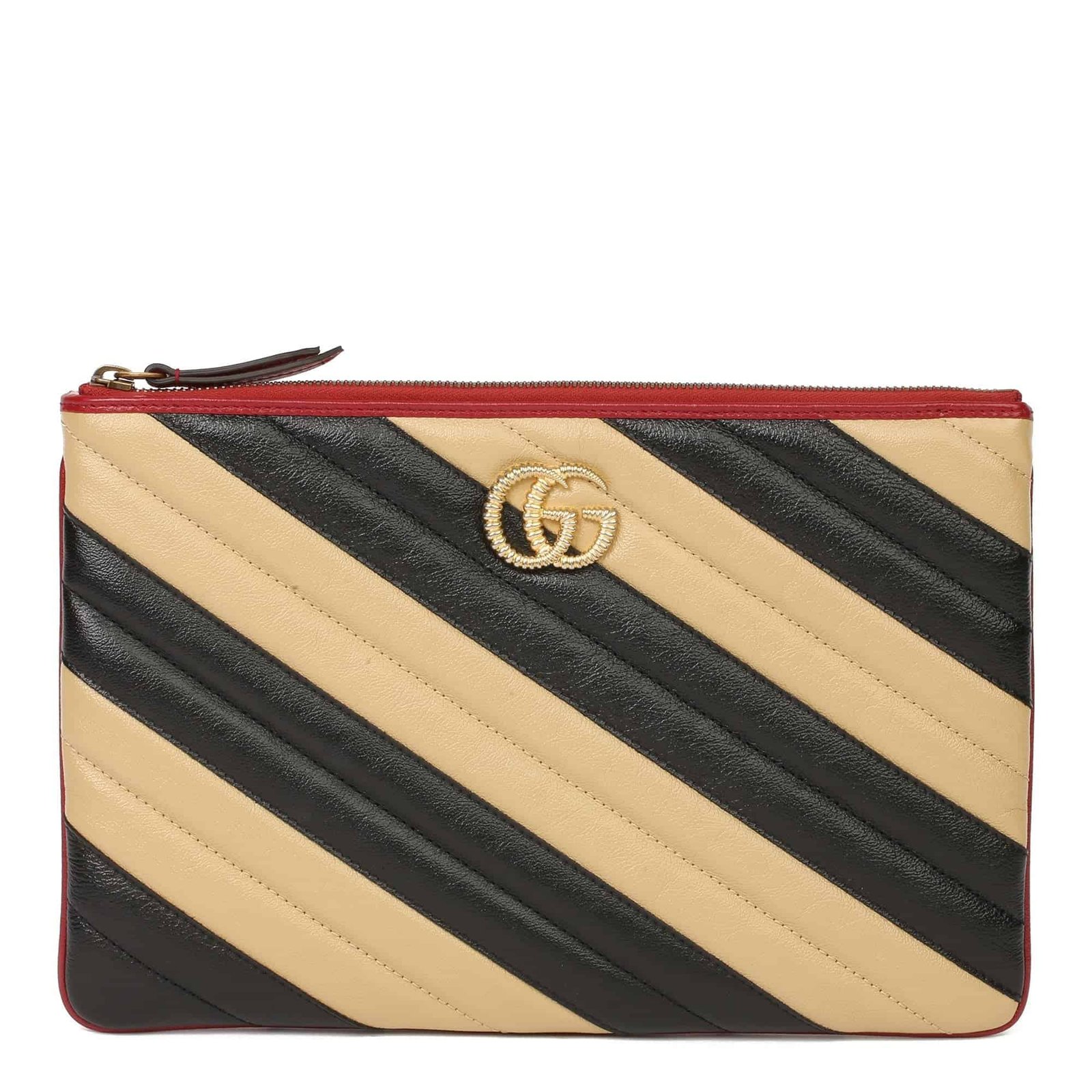Gucci Calfskin GG Marmont Quilted Leather Pouch in Beige and Black | AlmaBagz