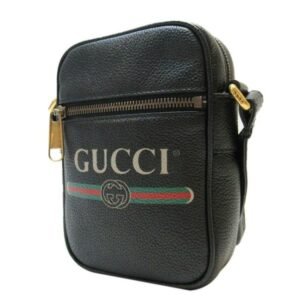 Gucci Logo Print Leather Crossbody Bag in Black | AlmaBagz