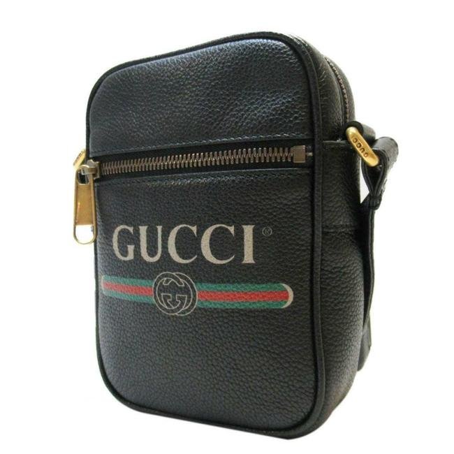 Gucci Logo Print Leather Crossbody Bag in Black | AlmaBagz