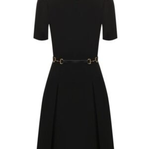 Gucci Black Viscose Dress with Horsebit Belt | AlmaBagz
