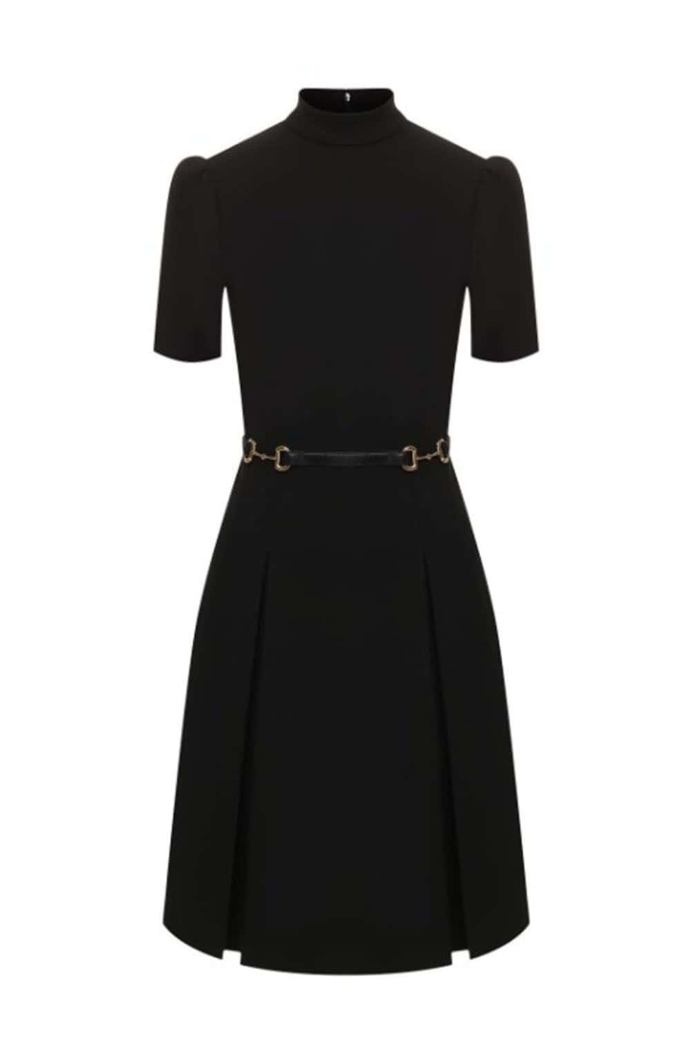 Gucci Black Viscose Dress with Horsebit Belt | AlmaBagz
