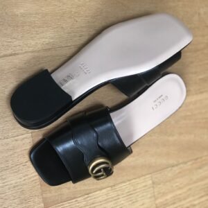 Gucci GG Marmont Leather Slide Sandals in Black | AlmaBagz