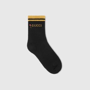 Gucci Rose-embroidered Cotton Ankle Socks in Black and Yellow/Gold | AlmaBagz