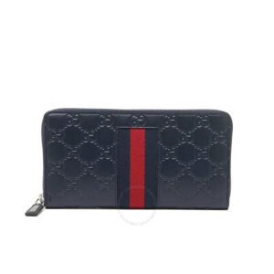 Gucci Guccissima with Web Zip Around Wallet in Navy | AlmaBagz