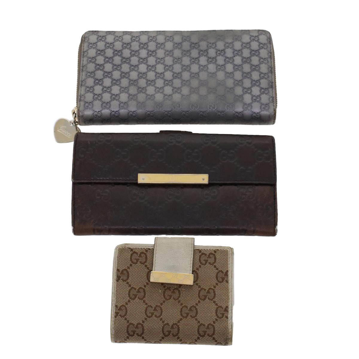 GUCCI GG Canvas Long Wallet Leather 3Set Brown Beige Silver bs6283 | AlmaBagz