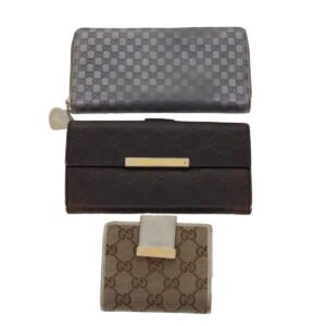 Gucci GG Canvas Long Wallet Leather 3Set Brown Beige Silver  bs6283 | AlmaBagz