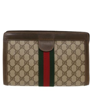 GUCCI GG Canvas Web Sherry Line Clutch Bag Beige Red Green 89.01.002  bs7231 | AlmaBagz