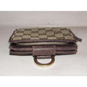 Gucci Brown Large G Logo Print Coated Canvas And Brown Leather With A Gold Abbey D Ring Accent Vinta | AlmaBagz
