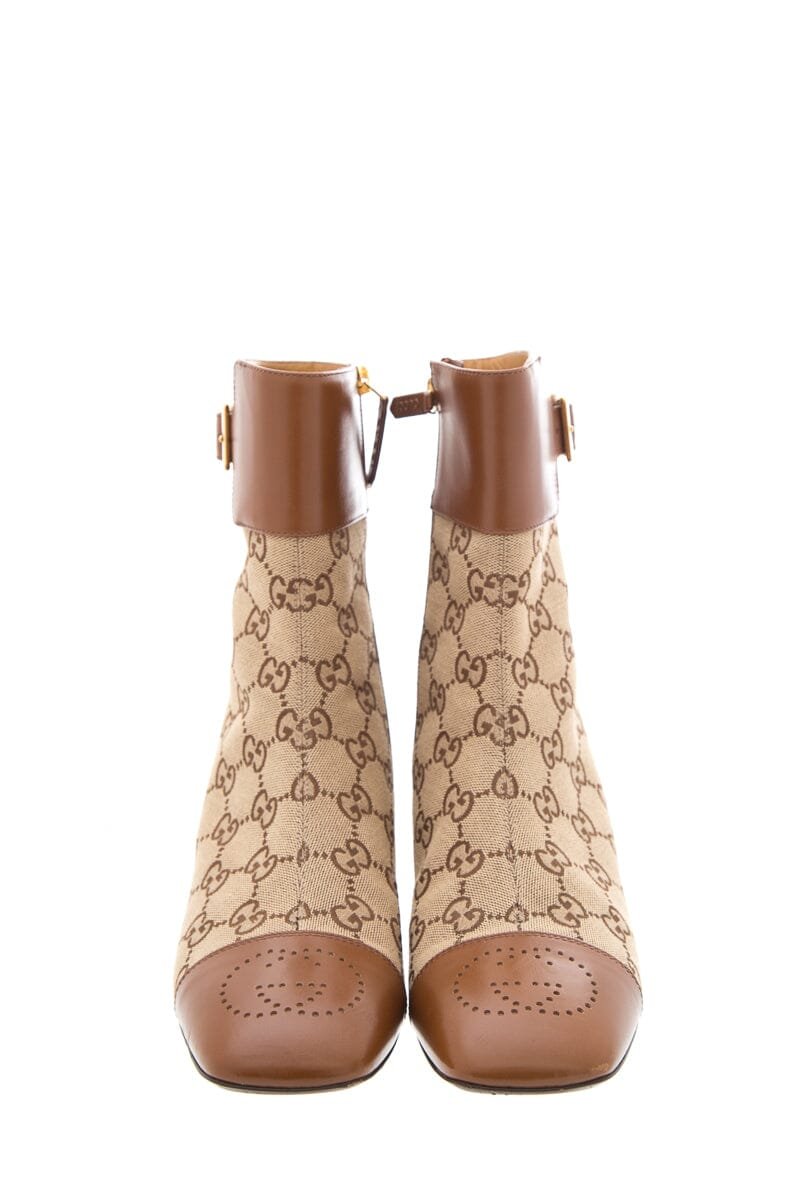 Gucci GG Canvas Brown Leather Ankle Boots SZ 39 | AlmaBagz