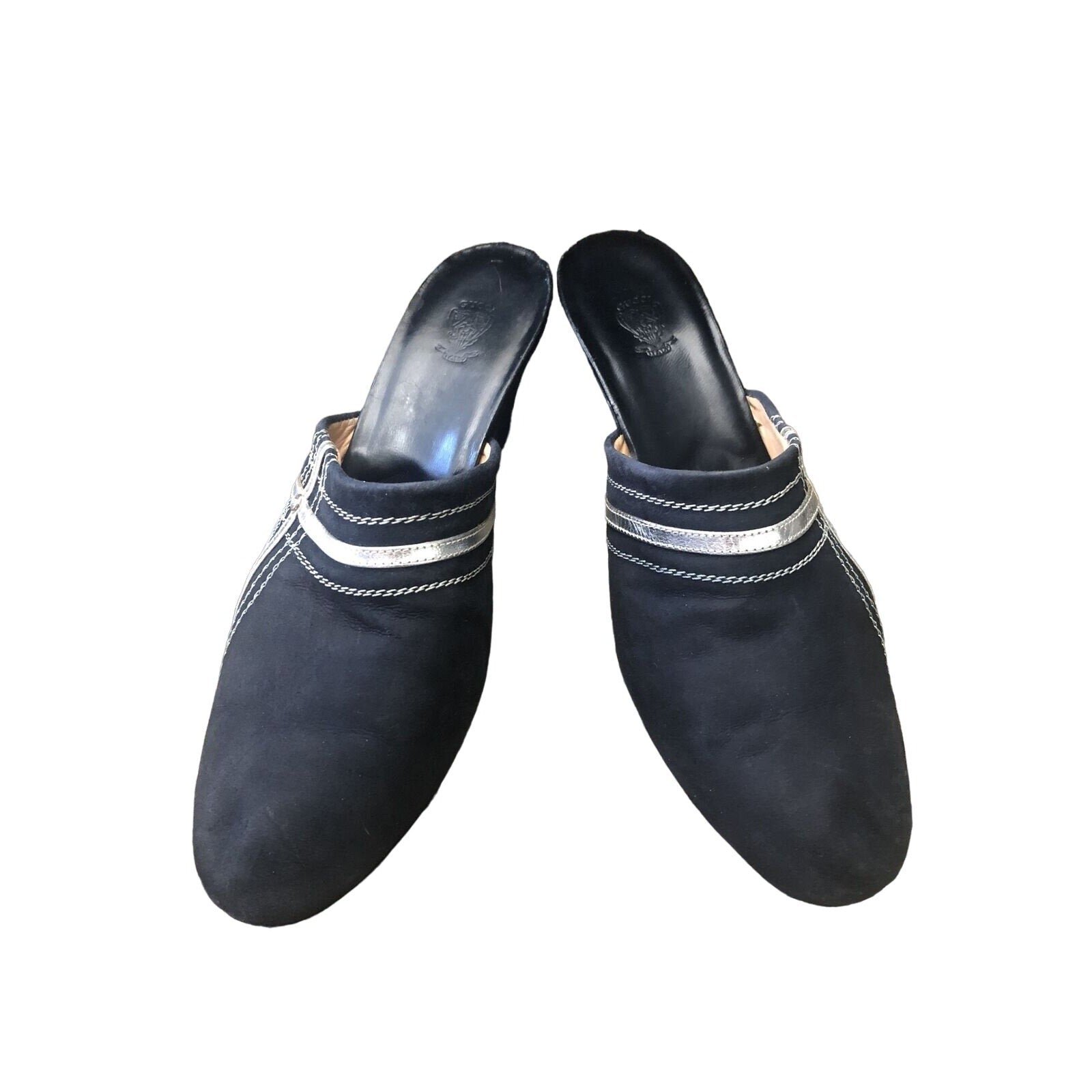 Gucci 1970s- 80s black silk over leather metallic shoes | AlmaBagz - Image 4