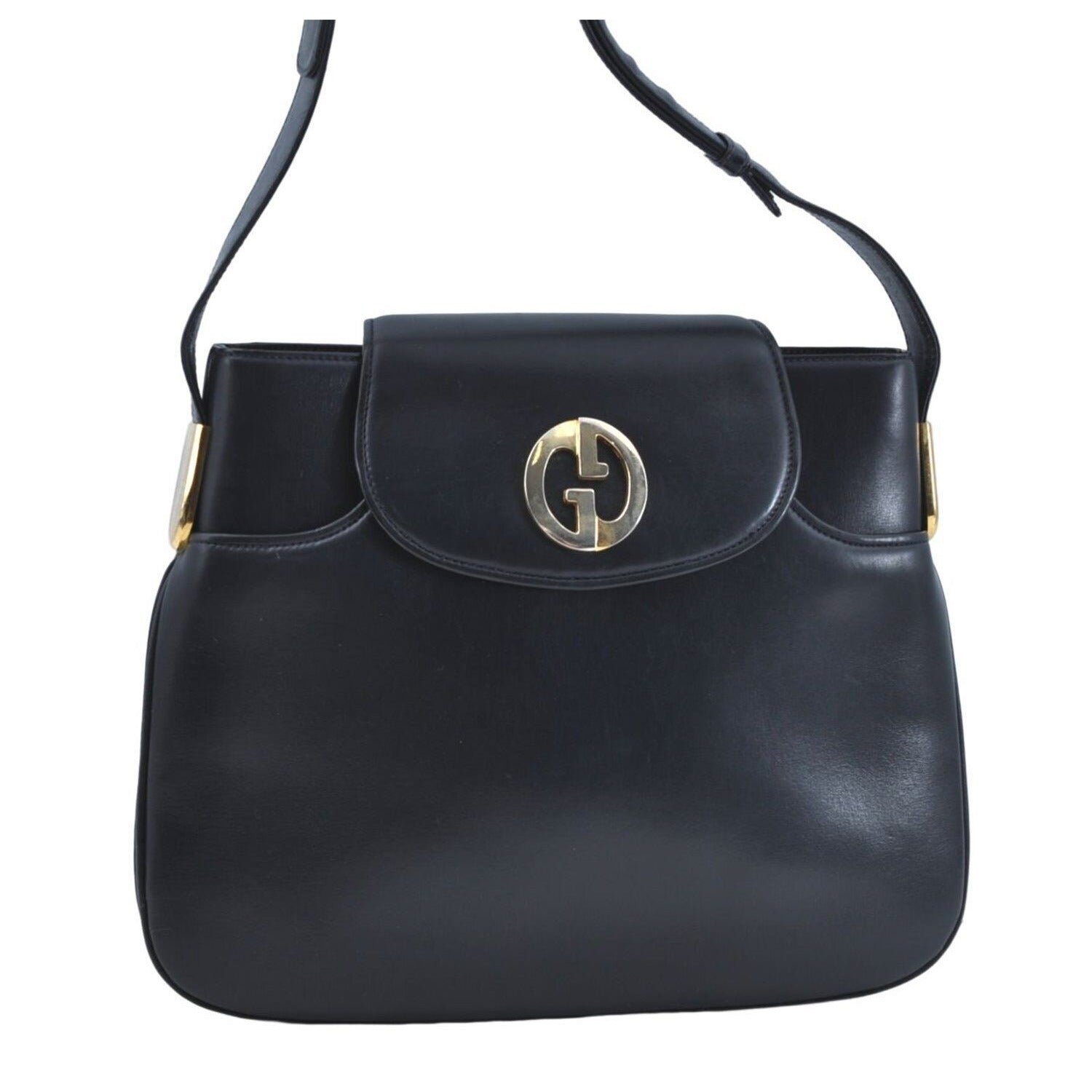 Gucci 1973 navy leather roomy handbag with a gold GG snap | AlmaBagz - Image 13