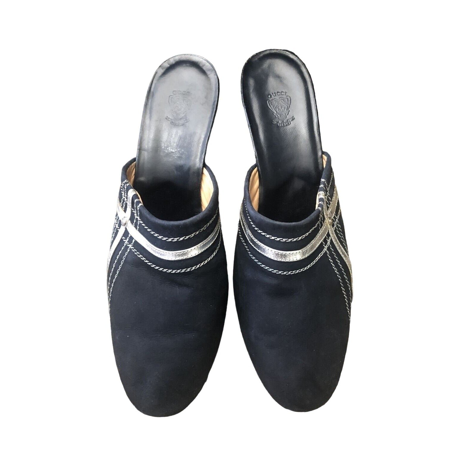 Gucci 1970s- 80s black silk over leather metallic shoes | AlmaBagz - Image 7