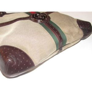 Gucci Britt Canvas And Two Strap Top Handle Equestrian Accents Brown Leather Hobo Bag | AlmaBagz