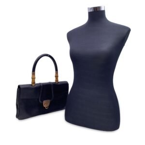 GUCCI Black Leather Bamboo Detail Handbag Satchel Bag | AlmaBagz