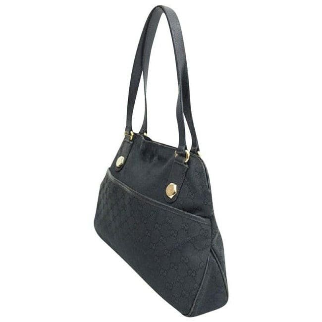 Gucci Black Large Logo Print Canvas And Black Leather Satchel | AlmaBagz