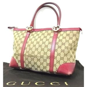 Gucci Vintage Dark Brown Large G Logo Print Canvas And Dark Red Pink Leather | AlmaBagz