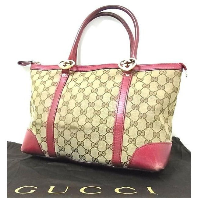 Gucci Vintage Dark Brown Large G Logo Print Canvas And Dark Red Pink Leather | AlmaBagz