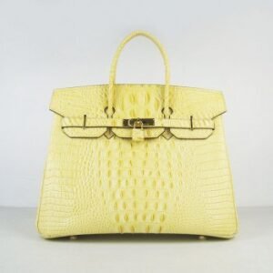 Hermes Birkin 35cm Crocodile Head Veins Handbags Yellow Golden | AlmaBagz