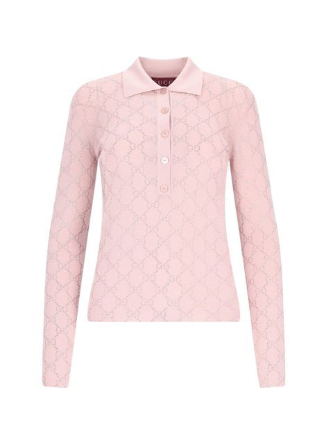 Gucci Women "Gg Crystal" Knit Polo Shirt | AlmaBagz