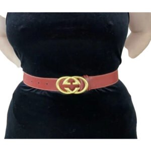 Gucci red leather belt w Gucci Interlocking GG logo buckle | AlmaBagz