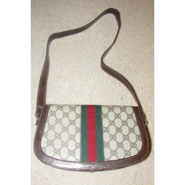 Gucci Horsebit Vintage Line Purses Brown Large G Logo Print Canvas And Brown Leather With A Red And | AlmaBagz